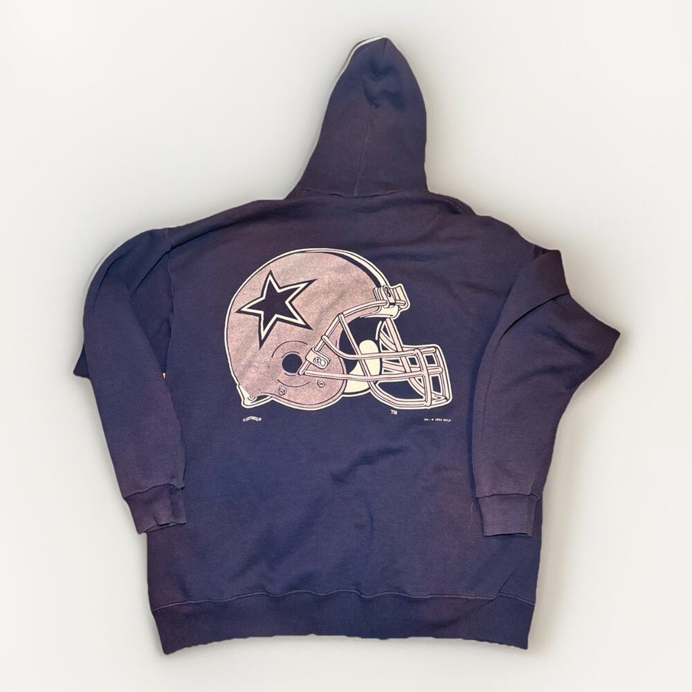 Dallas Cowboys Hoodie XL Navy Full Zip Lee Sport Vintage NFL Helmet Grease Stain